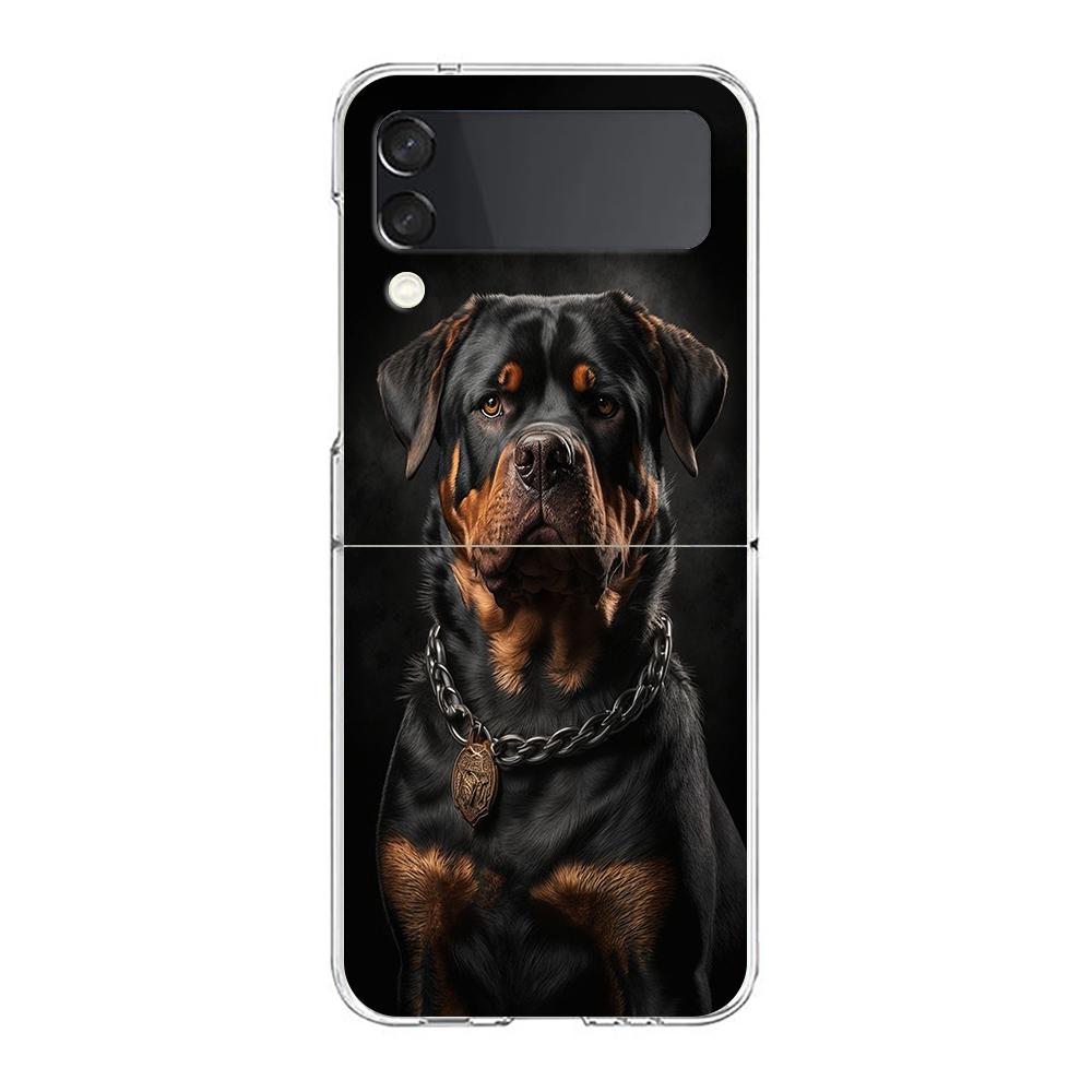 Transparent Phone Case For Samsung Galaxy Z Flip 3 4 5 6 7 Hard Folding PC Z Flip3 Flip4 Cover Rottweiler Dog