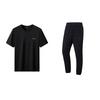 Li Ning Loose Fit Round Neck Cool Feeling Short Sleeve Solid Quick Dry Elastic Long Pants Casual Sports Suit Unisex Suit Black ATSU819-1+AYKU835-1