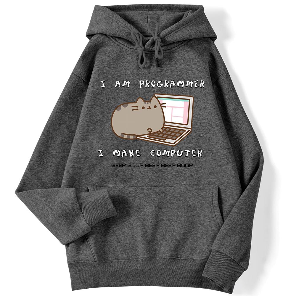 Sporty Women's Sweatshirt I Am Programmer I Make Computer Printed Streetwear Long Sleeve Pocket Hoodie Comfortable Streetwear