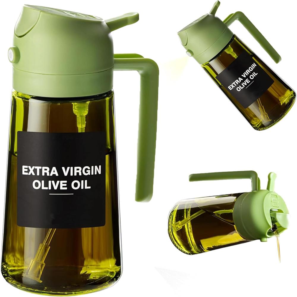 Pulvérisateur d'huile pour la cuisine de 470 ml, distributeur d'huile d'olive 2 en 1 et flacon pulvérisateur d'huile, vaporisateur d'huile avec