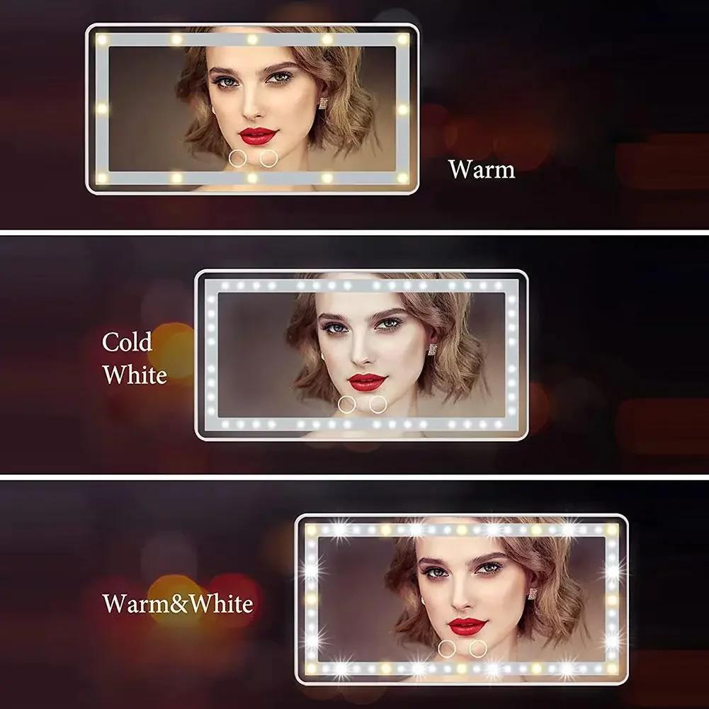 Car Sun Visor Vanity Mirror - Rechargeable 3-Mode Makeup Mirror with 60 Dimmable Clip-on LEDs Light