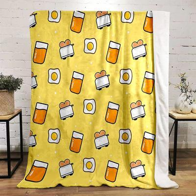 Breakfast Pattern: Toast, Eggs, and Juice Patterned Flannel Blanket Perfect for the Bedroom Living Room, Sofa, or a Little Nap