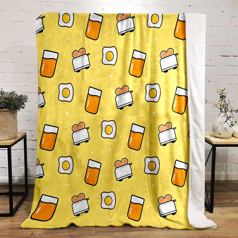 Breakfast Pattern: Toast, Eggs, and Juice Patterned Flannel Blanket Perfect for the Bedroom Living Room, Sofa, or a Little Nap