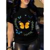 Women'S Casual Crew Neck T-Shirt with Butterfly Print - 100% Polyester Knit Fabric, Breathable & Comfortable, All-Season Short-Sleeve Tee