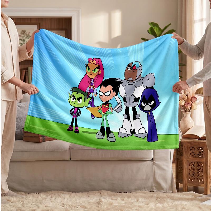 Teen Titans Printed Flannel Blanket, Skin Friendly Warm Throw for Indoor Couch Bed Daily Use