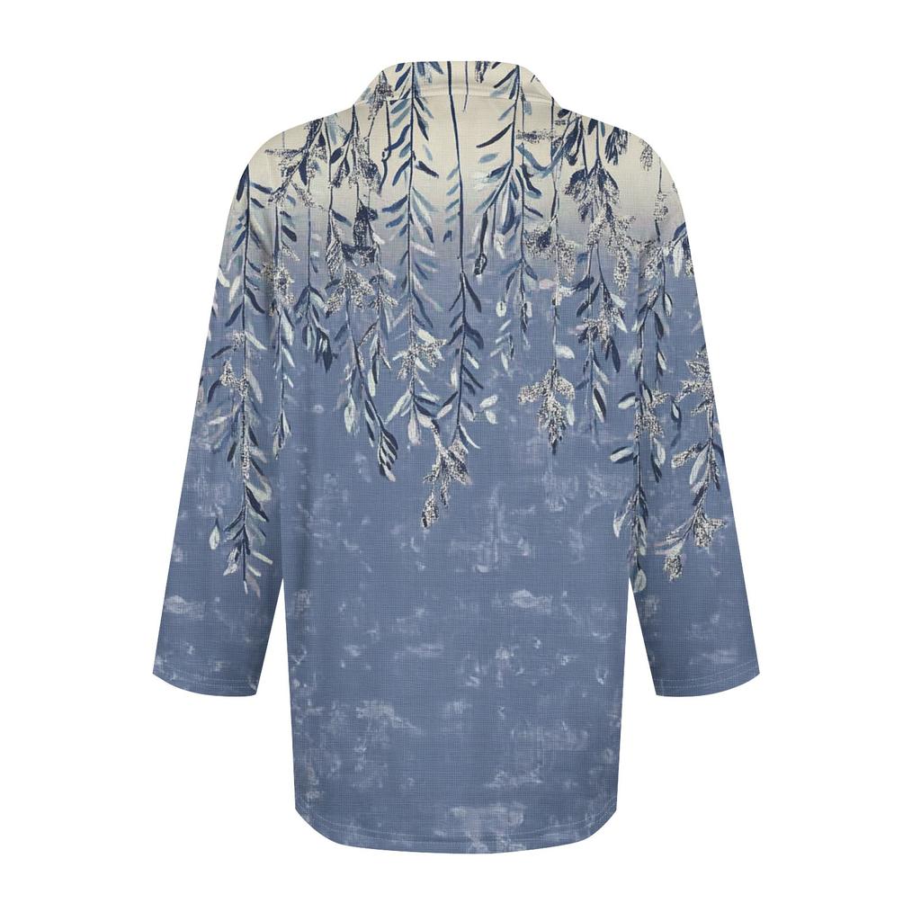 Women's Fashion Casual Lapel 3/4 Sleeve Print Shirt Women's Button Up Tops