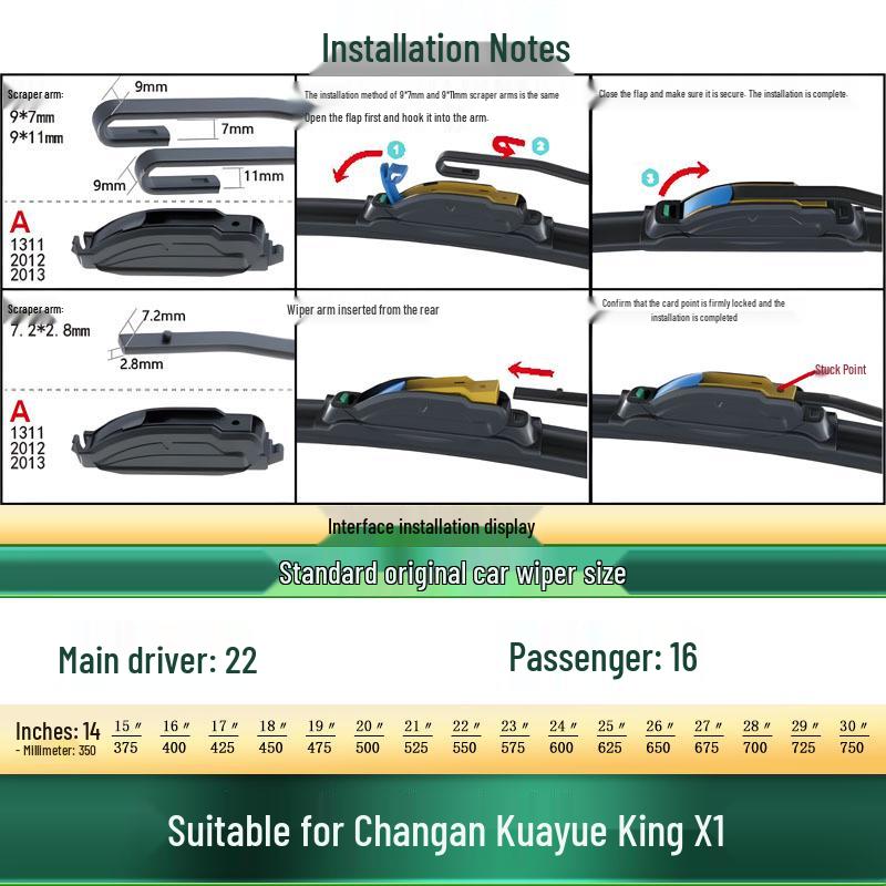 Compatible Wiper Blade for Changan Kuayuewang X1/X3/X5/New Leopard 3/MINI/T3 - Boneless Silent Rubber Strip.