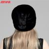 JERYAFUR Women Winter Faux Fur Hat, Elegant Beaded Decor Warm Luxury Ladies Snow Hat for Cold Weather