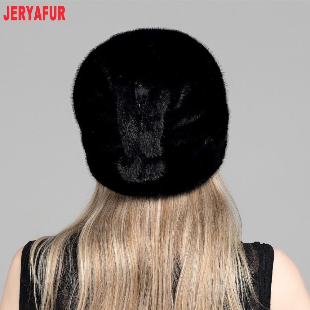 JERYAFUR Women Winter Faux Fur Hat, Elegant Beaded Decor Warm Luxury Ladies Snow Hat for Cold Weather