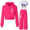 3 Stück/Set Kinder Mädchen Lily Lovebraids Cartoon-Aufdruck Kapuzen-Sportfleece Freizeit-T-Shirt Oberteil Hosen Jacken Sets