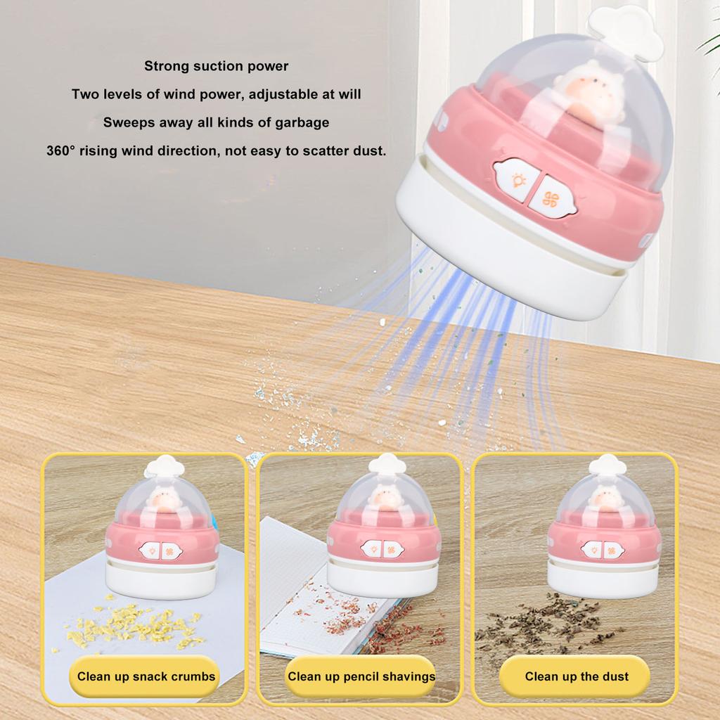 Portable Desktop Vacuum Cleaner Cordless USB Charging Handheld Dust Sweeper Efficient Night Light Table Pencil Eraser Shavings