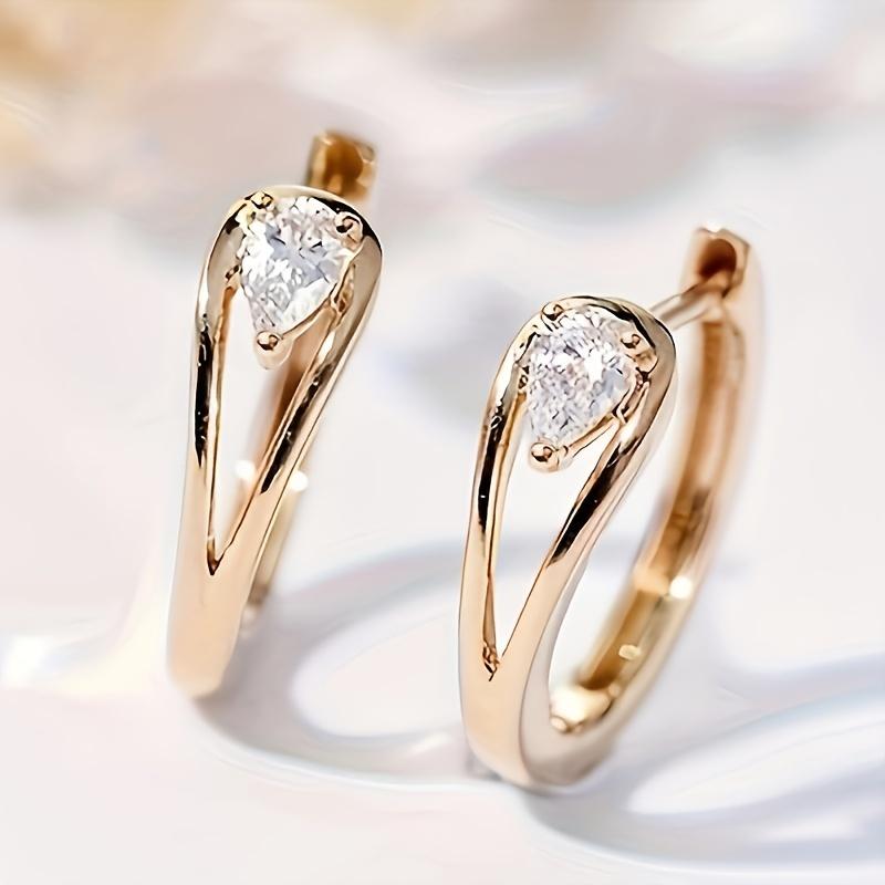 Teardrop Zirconia Stud Earrings for Women, Minimalist Elegant Dangle Jewelry Daily Casual Party золотистый