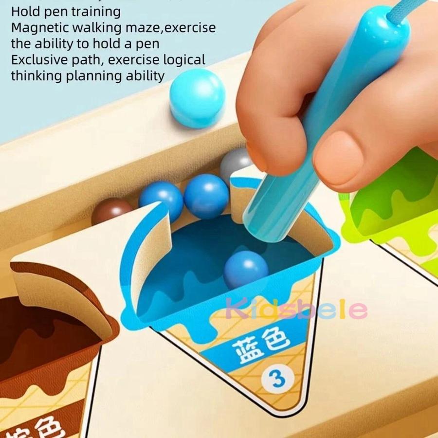 Wooden Montessori Color Sorting Toy – Magnetic Bead Maze Learning Board For Early Education