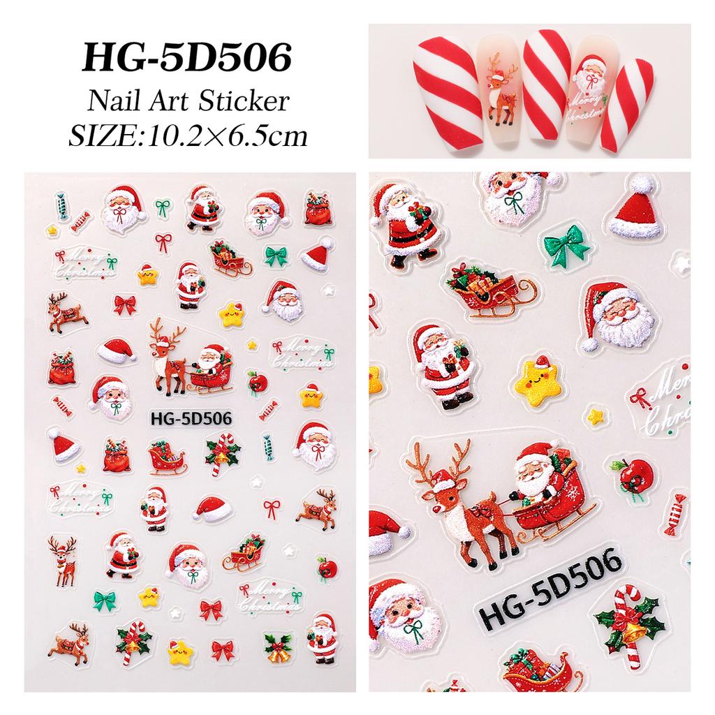 1/5pcs New Christmas Stickers 5D Cute Cartoon Santa Claus Snowflake Festival Tent Small Stickers Nail DIY Decoration Accessories