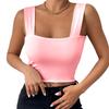 Basic Crop Tops for Women Square Collar Low Back Sleeveless Short Tank Top Solid Color Stretchy Bodycon Sexy Backless T Shirt