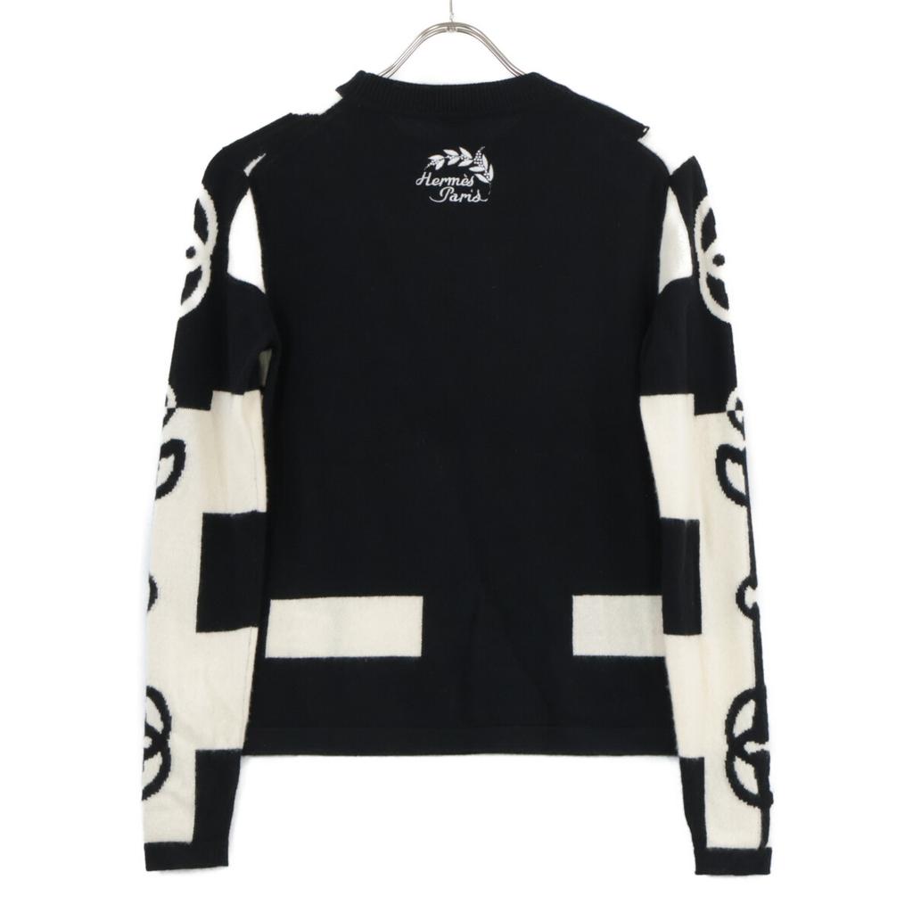 Hermes [Domestic Regular] 2E2613D2 Cliquetis 100% Cashmere Knit Sweater / Tops 34 Black X whiteUsed