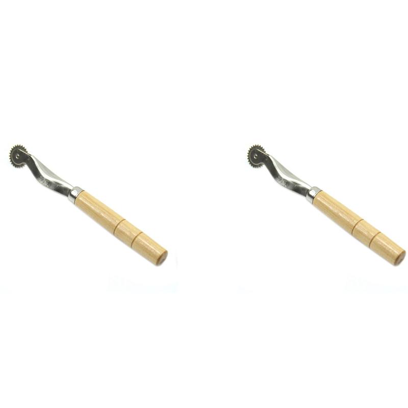 2Pc Wood Handle Overneedle Wheel Leather Needle Spacing Paper Perforating Tool Roulette 2Mm-B61B