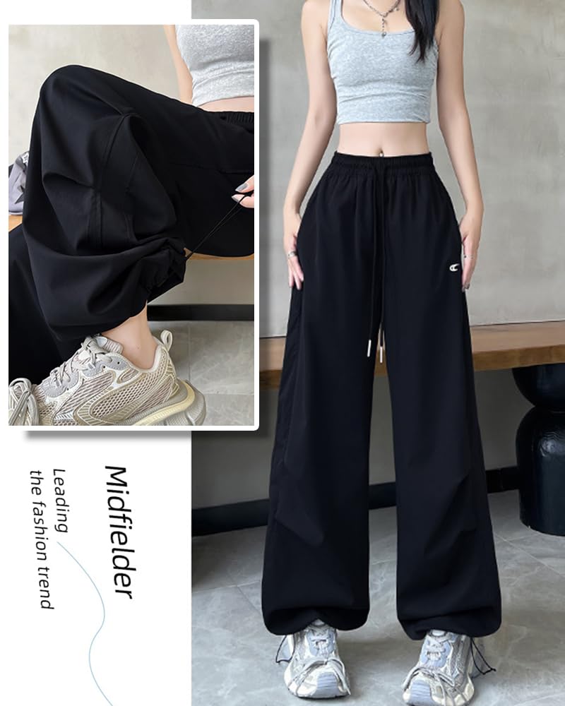 LUJPOIR Cargo Long Pants with Elastic Waist and Relaxed Loose Solid Autumn Women's Pants, Drawstring, Fit, Casual, Fit, Color, Spring, Summer, -