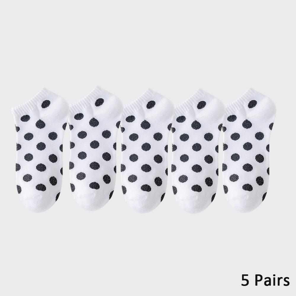 5 Pairs Y2K Polka Dot Women's Ankle Socks Kawaii Cotton Breathable Short Socks White/Black/Purple/Pink (Multi-Color)