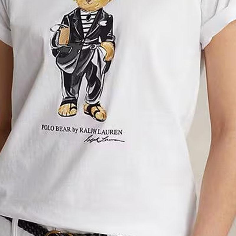 Polo Ralph Lauren SS23 Cartoon Pattern Printed Round Neck Short Sleeve T-Shirt Women Tops White WMPOKNINCU20737-100