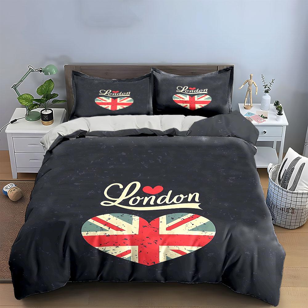 London Heart Union Jack Style Bedding Duvet Cover Set Duvet Cover Pillowcases (1 * Duvet Cover 2 * Pillowcases, Without Duvet Insert)
