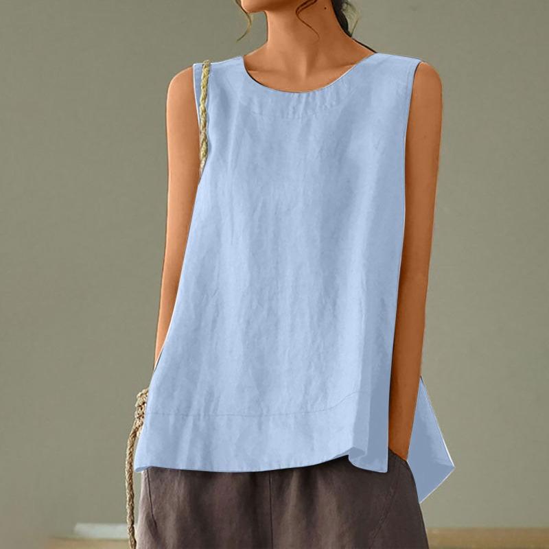 Großes lockeres lässiges Baumwoll-Leinen einfarbig ärmelloses Oberteil T-Camisole Übergröße Camisole weiblich dick mm