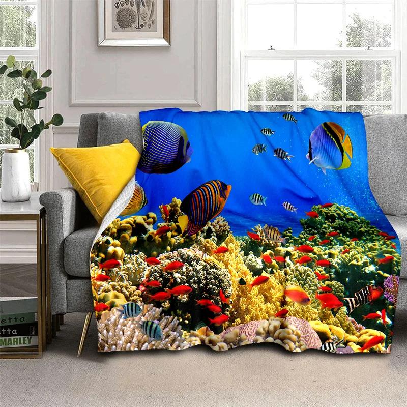 3D Underwater World Seabed Cartoon Blanket,Soft Throw Blanket for Home Bedroom Bed Sofa Picnic Travel Office Cover Blanket Kids