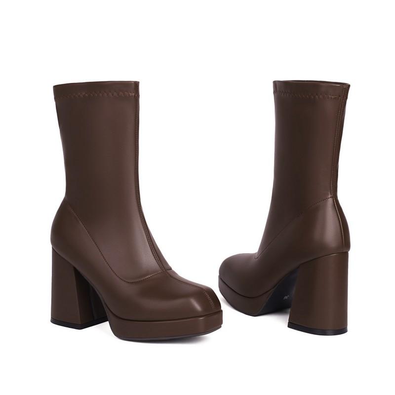 Damen Chunky Heel Quadratische Zehenpartie Knöchelhohe Stiefel Größe 40-47 Weite Passform Elegante Niedrig geschnittene Samtstiefel Herbst
