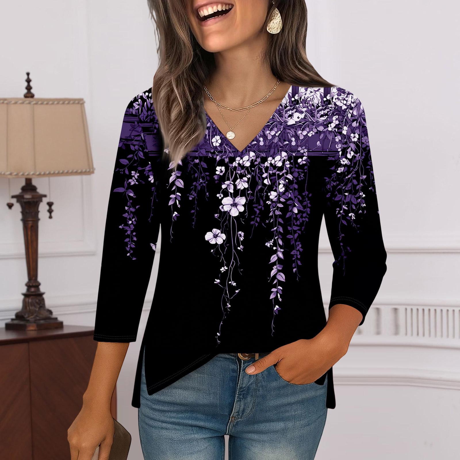 

Рубашки с рукавом 3/4 для женщин, футболки с принтом, блузки, повседневные базовые топы больших размеров, пуловеры S