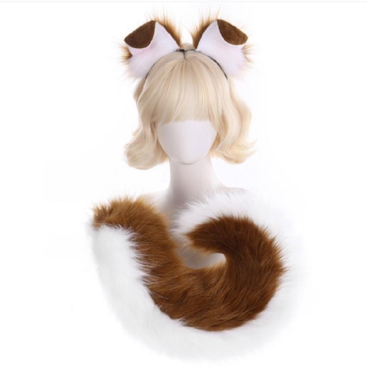 2Pcs Faux Furs Animal Tail Dog Ears Headband Dog Costumes Halloween Cosplay Costumes for Adult Kids