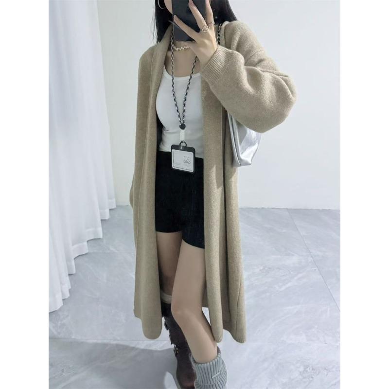 

Новая однотонная простая свободная ленивая стильная длинная универсальная повседневная утолщенная вязаная куртка женская average size