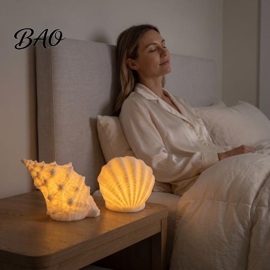 Safe Midnight Navigation Conch Shell Night Light, Resin LED Lamp with Auto Timer, Light for Bedroom Beach Theme Decorative Lighting Coastal