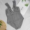 Women's One Piece Swimsuit Ruffled Striped Print Sleeveless Design Slim Fit Beachwear Swimwear for Summer Poolside