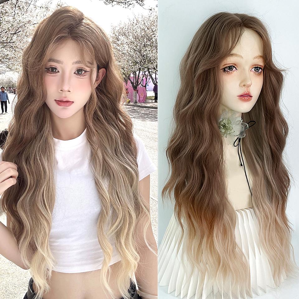Synthetic Red Ombre Black Color Lolita Long Straight Wigs With Bangs Daily Party Cosplay Wig For Women