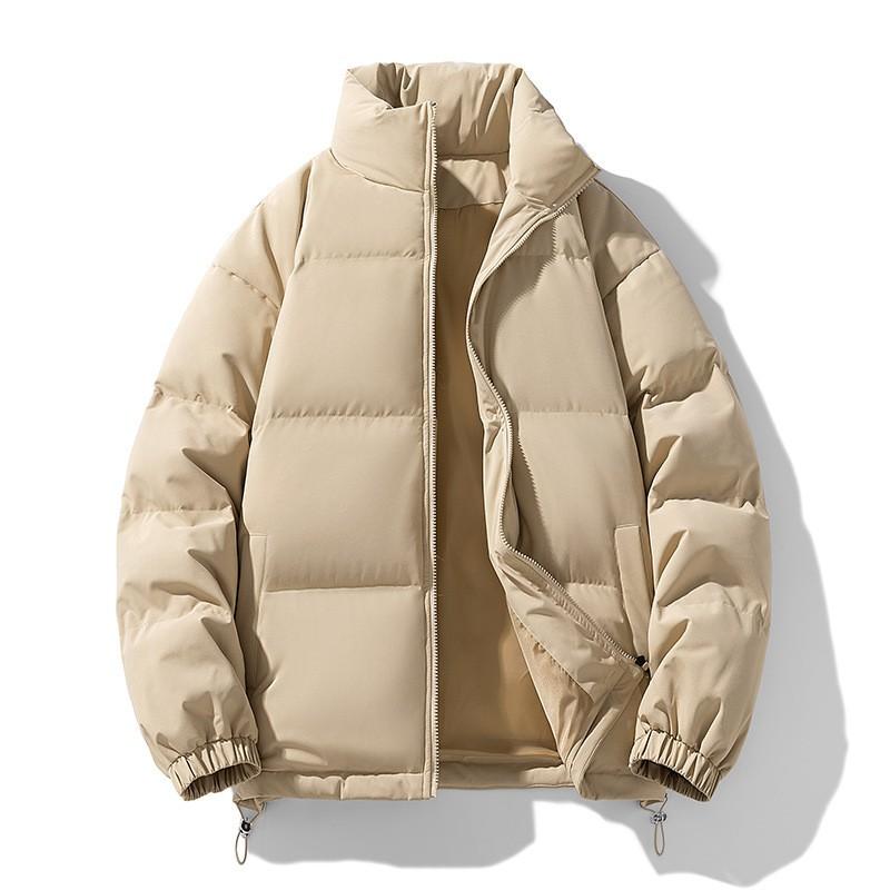Unisex Solid Color Stand Collar Puffer Jacket Winter Thick Warm Casual Loose Fit Hoodless Down Alternative Coat