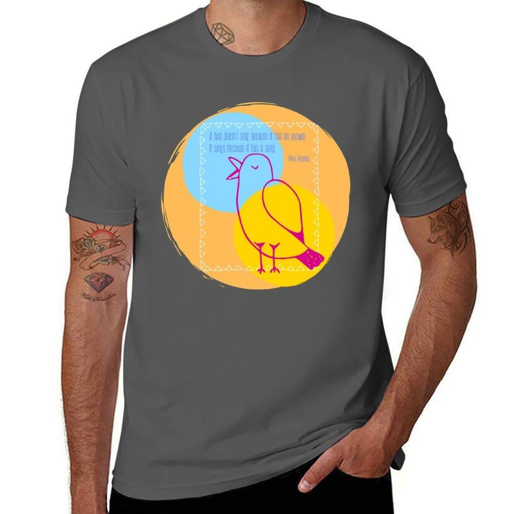 Bird Singing Maya Angelou quote TShirt t shirts for man pack cotton mens graphic t shirts TShirt