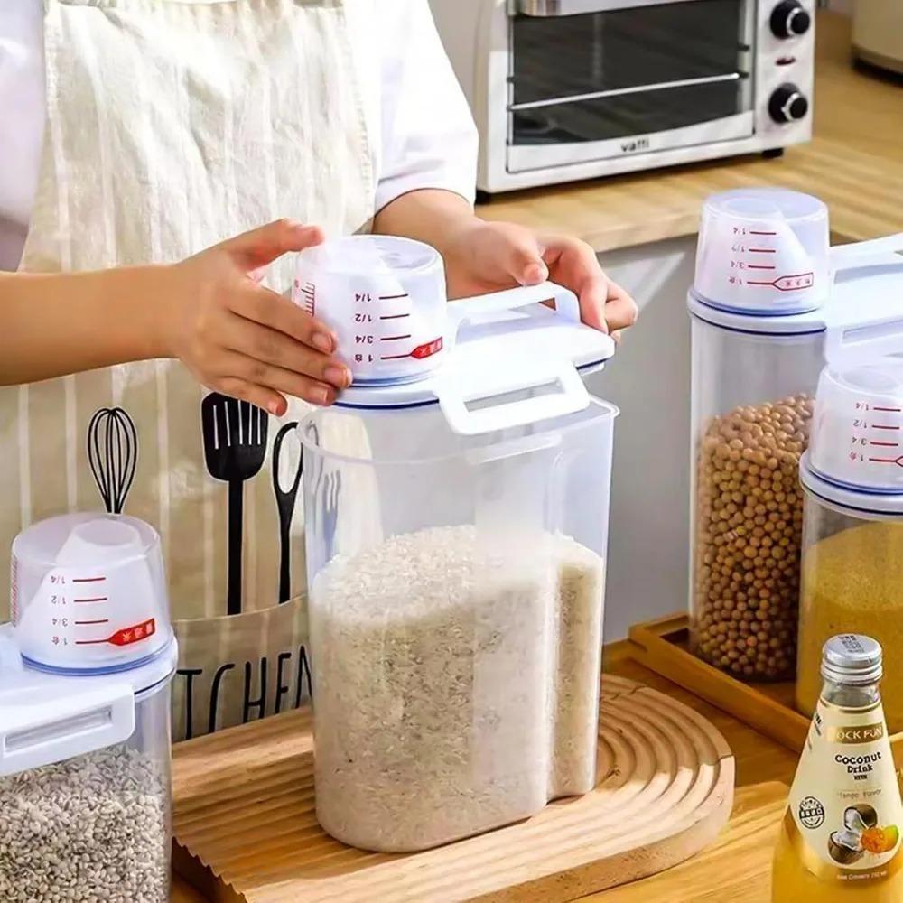 Rice Dry Food Storage Container BPA Free Food Preservation Container Plastic Sealed Container Dispenser with Pour Measuring Cup