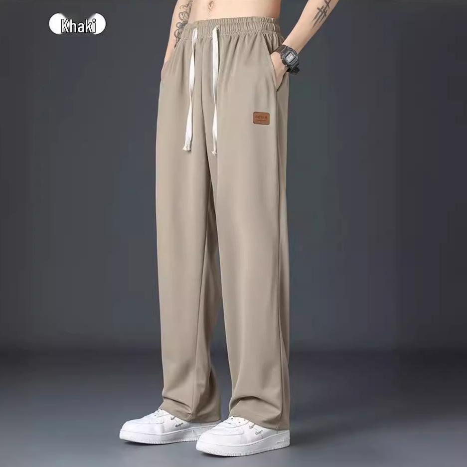 Pánské letní ležérní kalhoty z ledového hedvábí: Lehké, volného střihu, sportovní kalhoty s rovnými nohavicemi