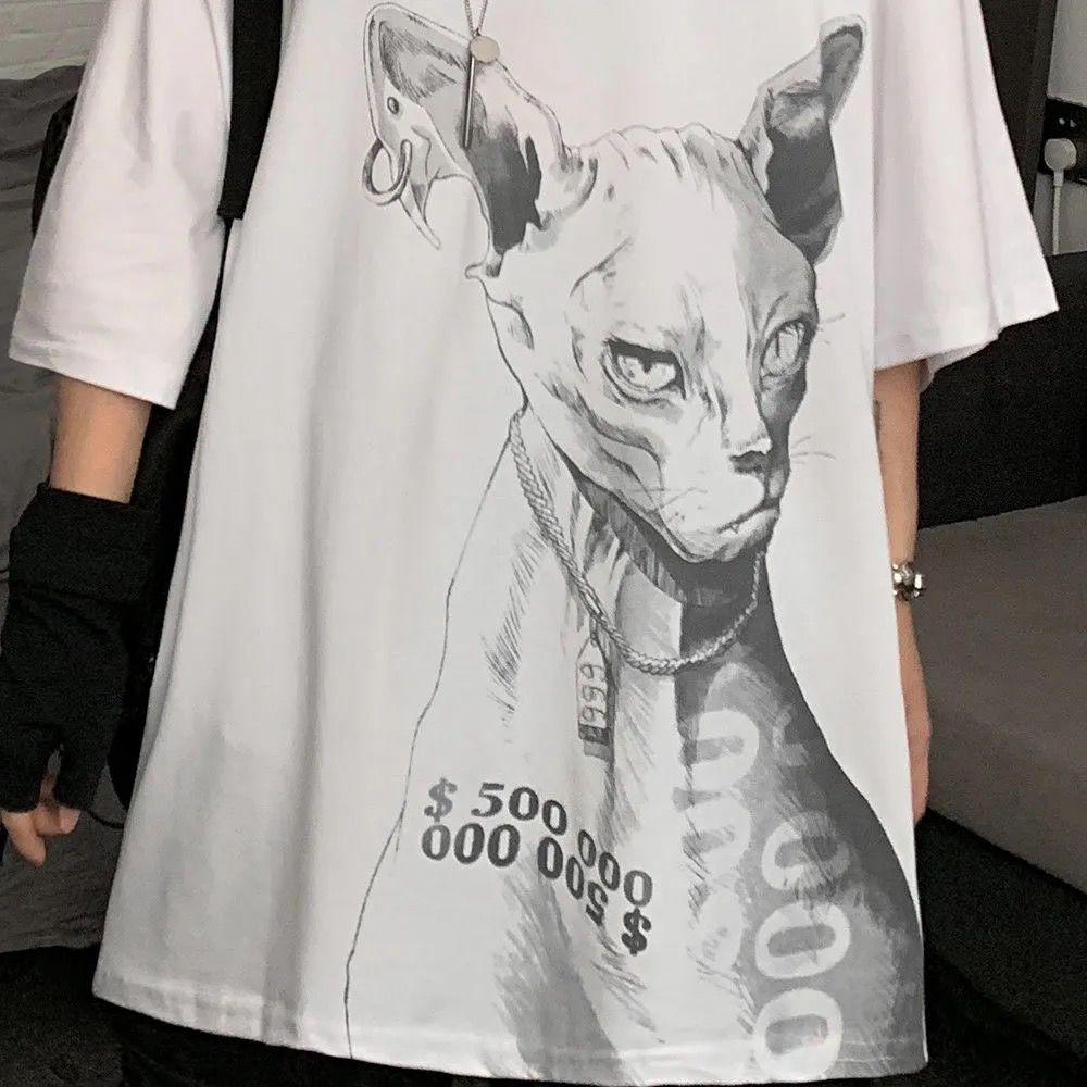 Gothic Cat Couple T Shirt for Men Tshirts Autumn Streetwear Vintage Long-sleeved Tee Men Loose Oversized Y2k T-shirts Tops