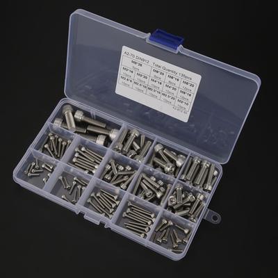 135Pcs M2.5-M8 Hex Head Cap Screw Metric Thread Stainless Allen Machine Bolt Hexagon Head Cap Screws