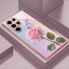 Sparkling Pink Rose Butterfly Glass Phone Case Suitable for Samsung Galaxy S26 S25 S24 S23 S22 S21 S20 FE/Ultra/Plus Anti Drop