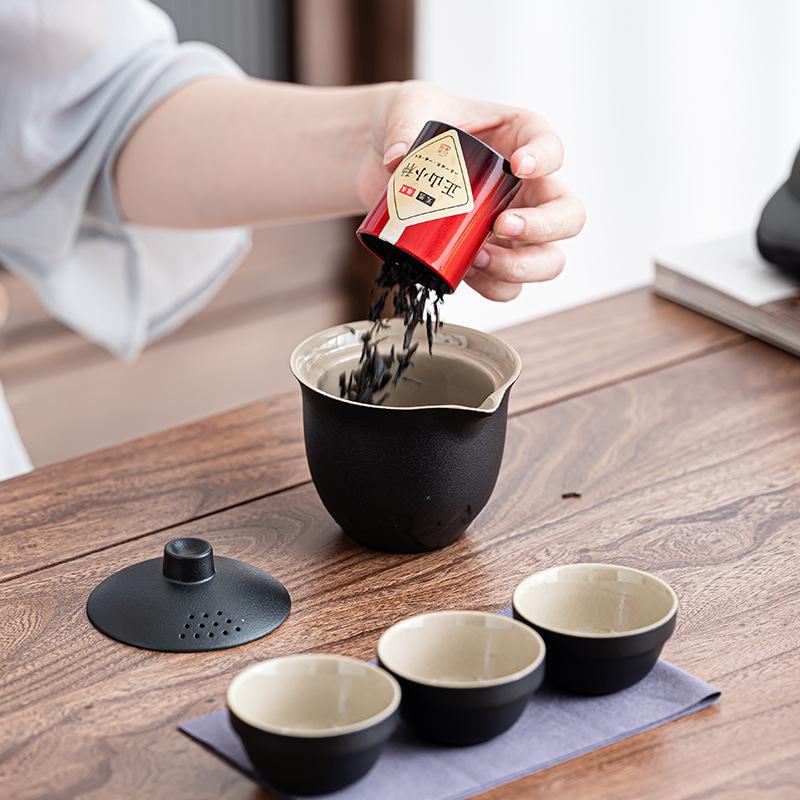 Camping business trip express cup simple retro coarse pottery portable travel tea set small set kung fu brewing teapot teacup