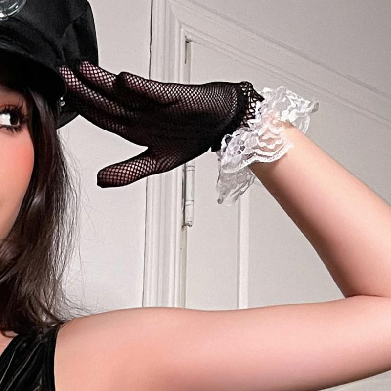Fun patent leather leaking finger short gloves halloween gloves cosplay costumes punk performance gloves