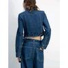 With Belt Paper Bag High Waist Jeans 0250010 Lapel Long Sleeve Short Demin Shirt 4365062