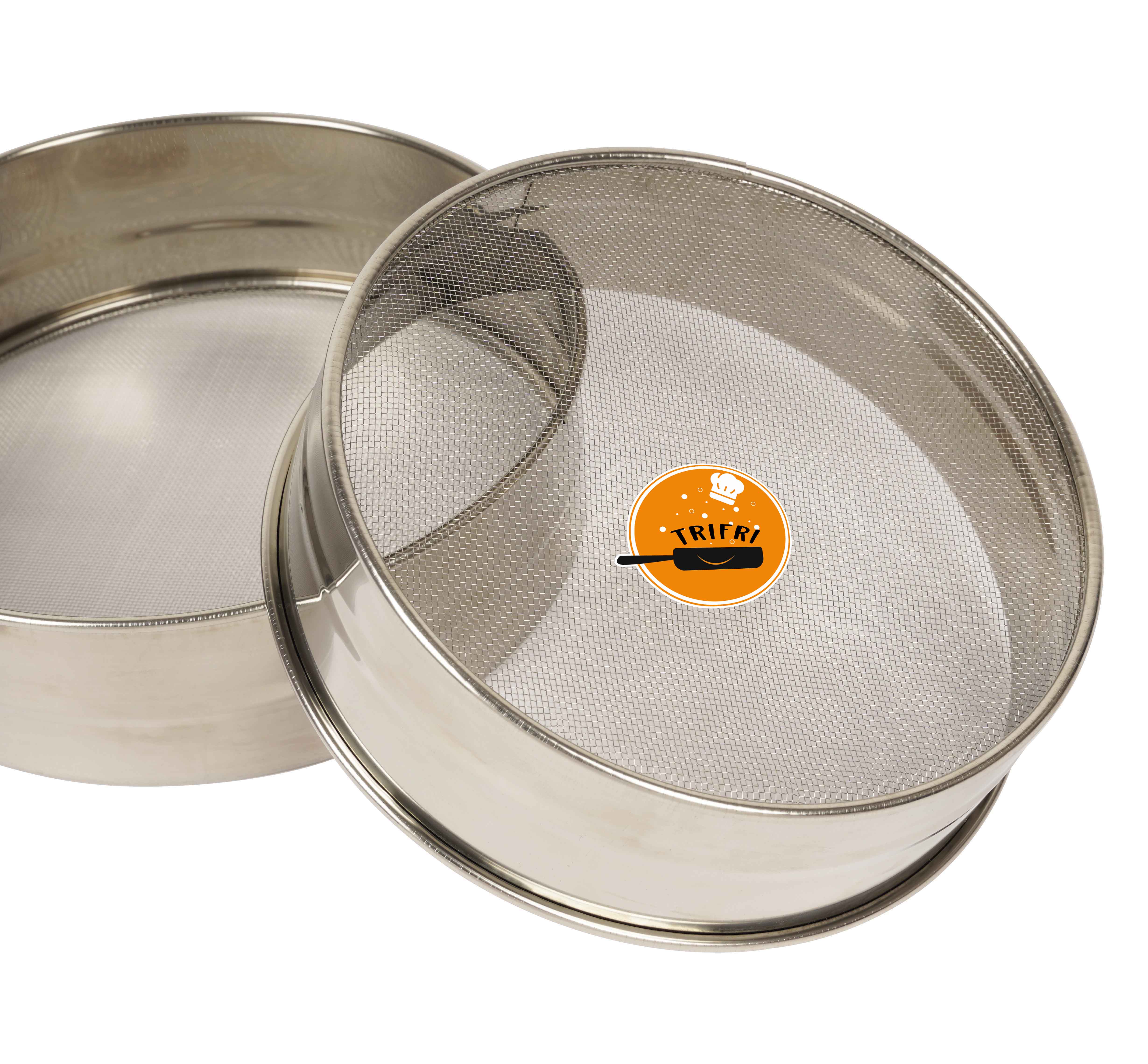 

Trifri преміум нержавіюча сталь сито дрібної сітки для просіювання борошна нержавіючий круглий розпушувач сито для випічки приладдя 2.4” x 8” inches срібний