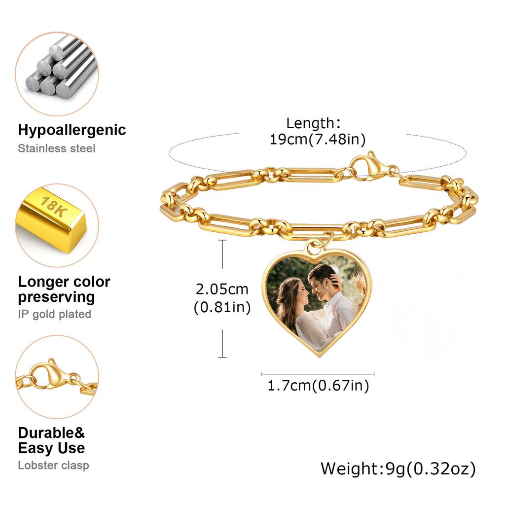 Personalized Picture Photo Bracelets for Women, Custom Locket Charm Chain Bracelet, Inspirational Memorial Christmas Gift