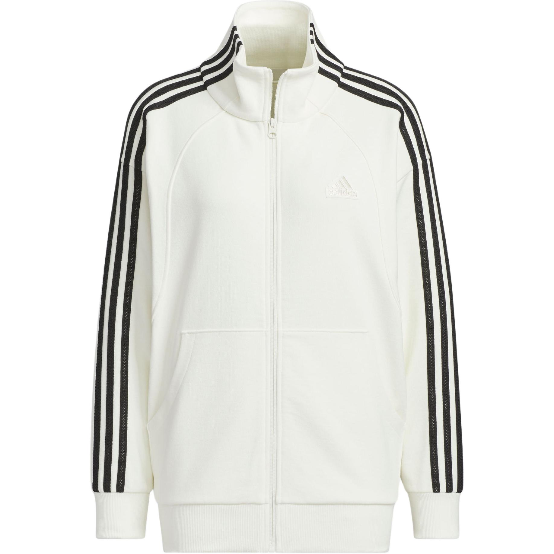Adidas Classic 3 Stripes FW24 Soft Knit Breathable Casual Sports Jacket Women White Black JN0760 XL