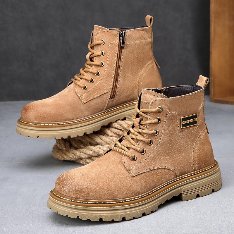 Martin Boots Herren Britischer Stil Kurze Stiefel Herbst und Winter Neu Seitlicher Reißverschluss Work Boots Trendige High-Top Warme Ritterstiefel