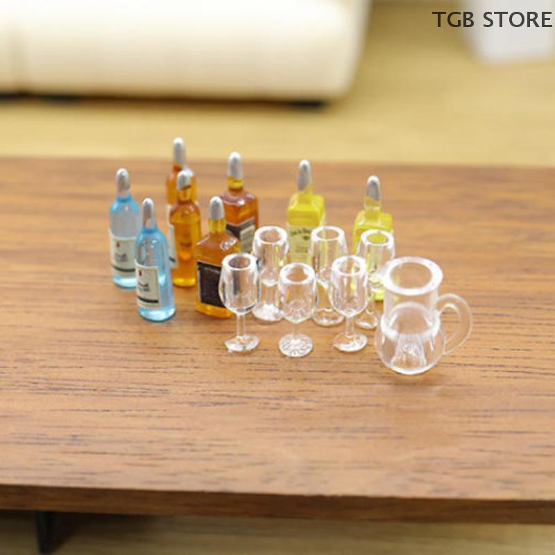 1 Set Miniature Wine Bottles DollHouse Kitchen Restaurant Decor Accessories Mini Red Wine Cup Model