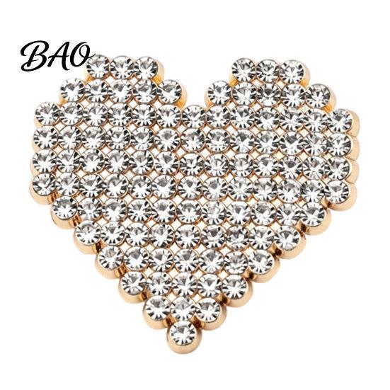 Love Heart Brooch Rhinestone for Women, Golden Plated Shape Pin with Pin, Romantic Jewelry Accessories Clothing Suits Scarves Bags Elegant Decorative